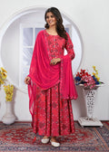Monjolika Fashion Pink Premium Chanderi Floral Printed Long Kurti With Dupatta