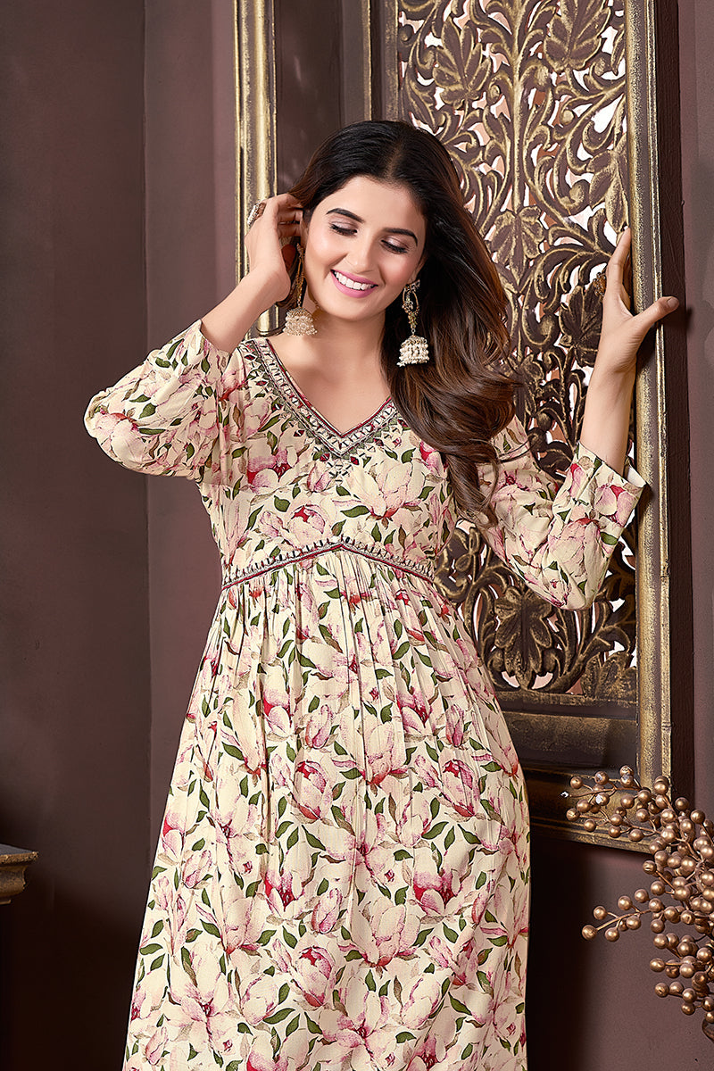 Mehendi Green Rayon Printed Afghani Suit for Festival Wear