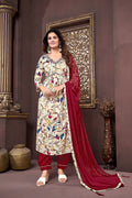 Elegant red rayon Afghani suit with ethnic prints and intricate handwork