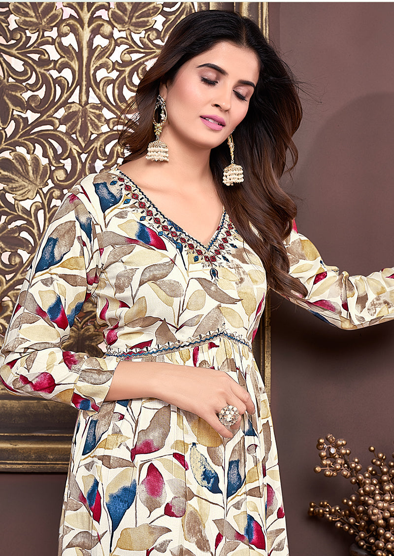 Red Rayon Printed Festival Wear Afghani Suit