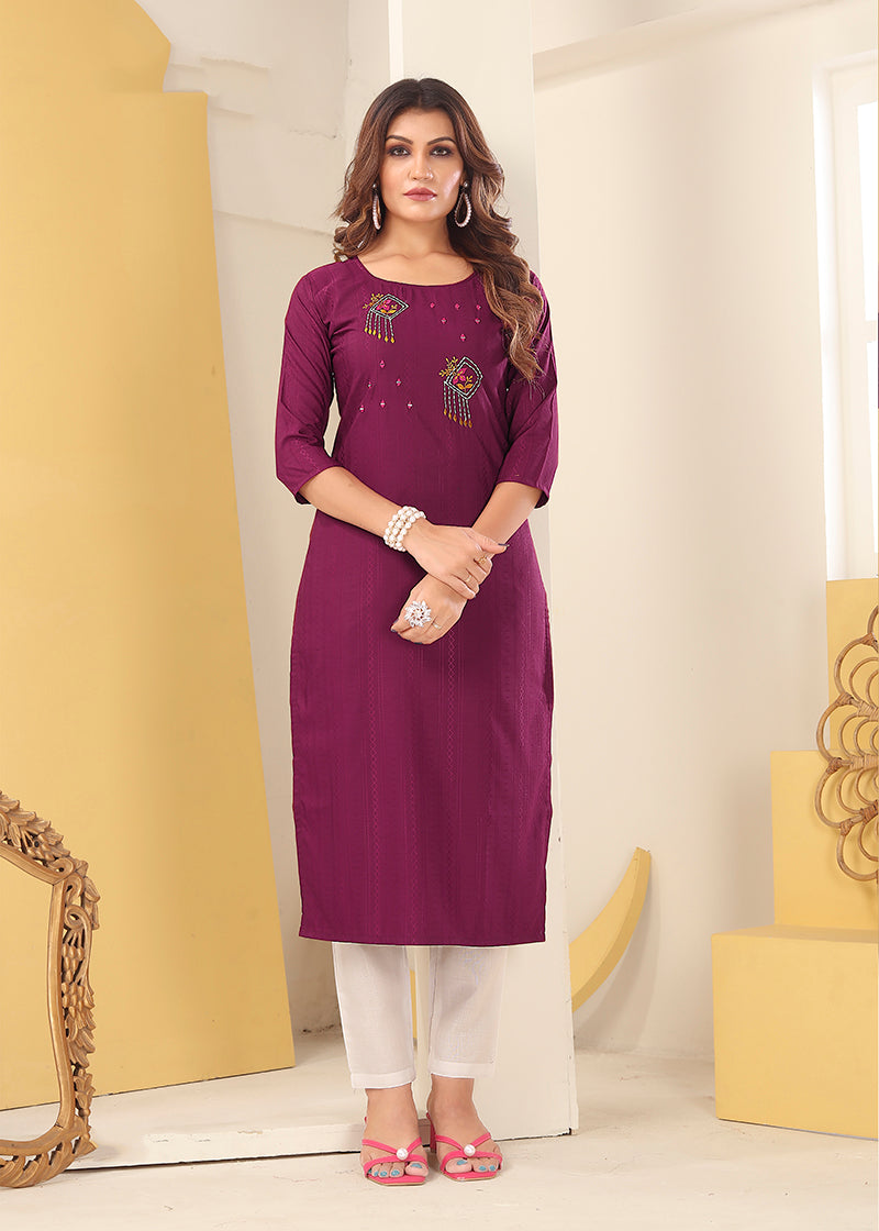 Magenta Vision silk kurti with detailed handmade embroidery