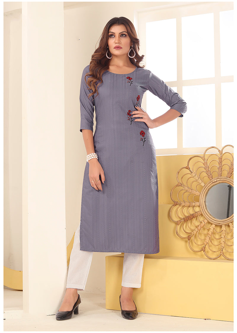 Elegant grey vision silk kurti with detailed handmade embroidery