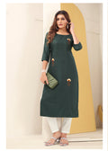 Dark grey vision silk kurti featuring delicate handmade embroidery