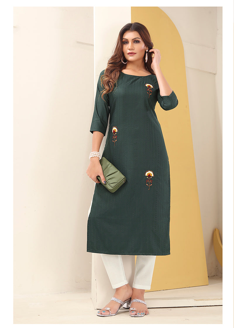 Dark grey vision silk kurti featuring delicate handmade embroidery