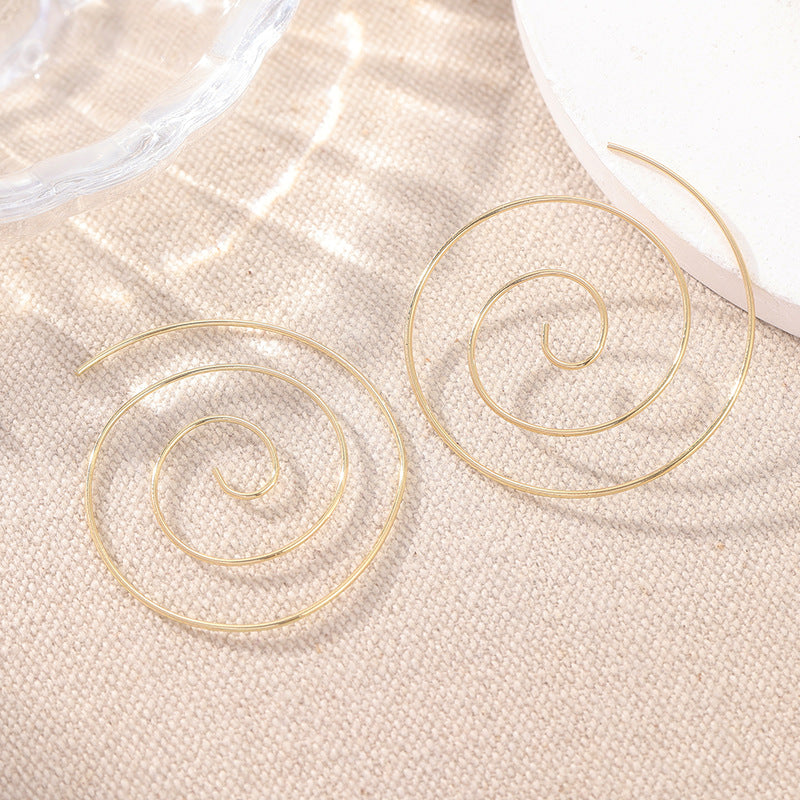 Minimalist Spiral Hoop Earrings Gold Tone Brass Women Lightweight Daily Casual Fashion Jewelry Elegant Versatile