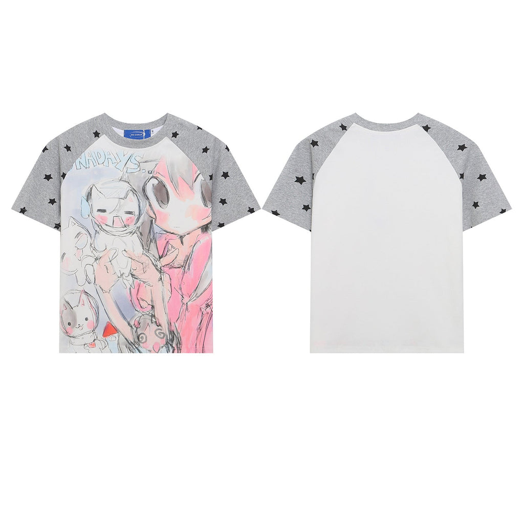 Women's Slim Fit Grey Star Raglan Sleeve Harajuku Graphic Tee - Image 5