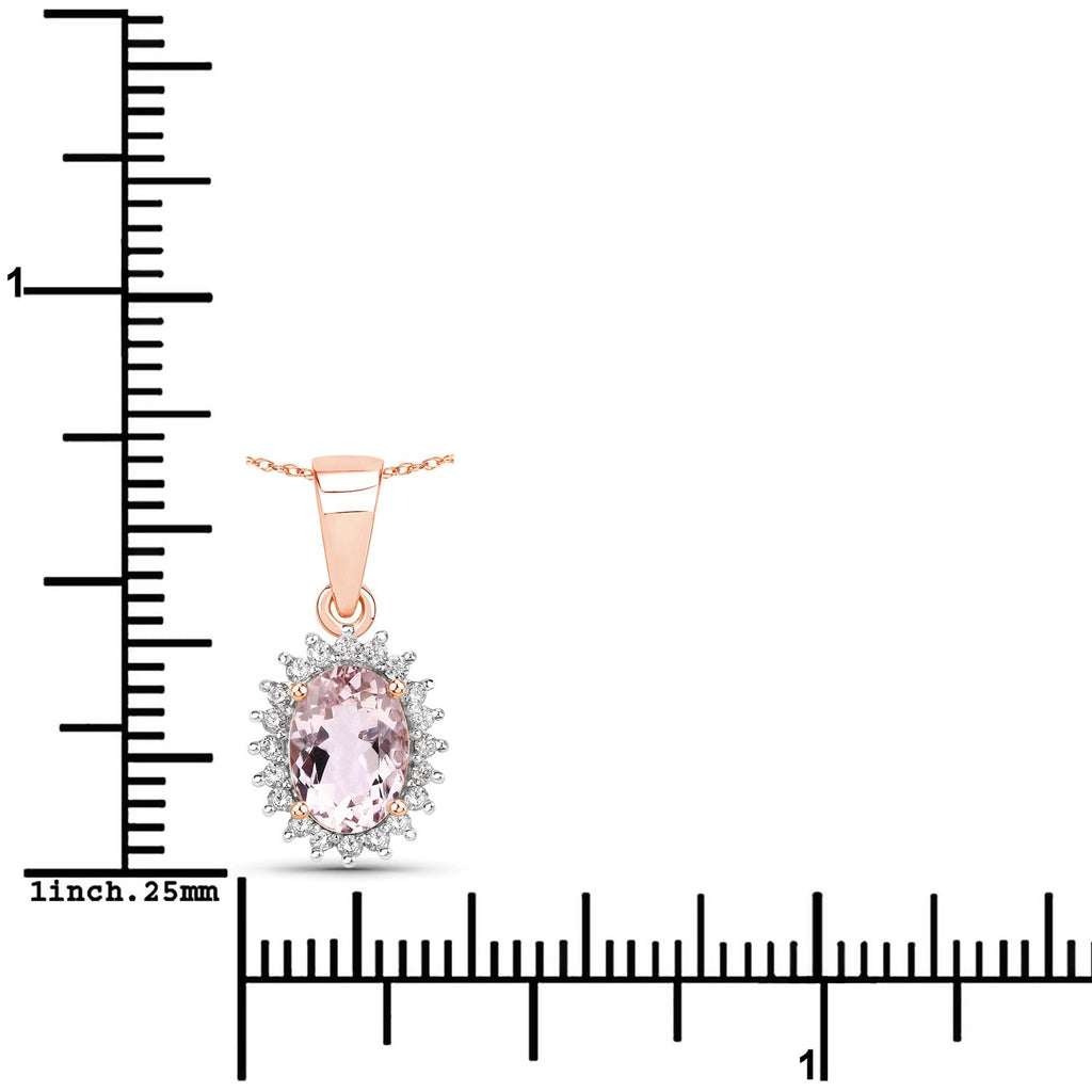 0.81 Carat Genuine Morganite and White Diamond 14K Rose Gold Pendant