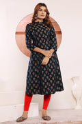Navy blue viscose maslin straight kurti with zari embroidery and side pocket