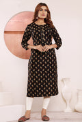 Monjolika Fashion Black Viscose Maslin Print With Pocket Stylish Kurti