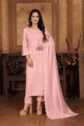 Light pink Chanderi suit with heavy floral sequence embroidery