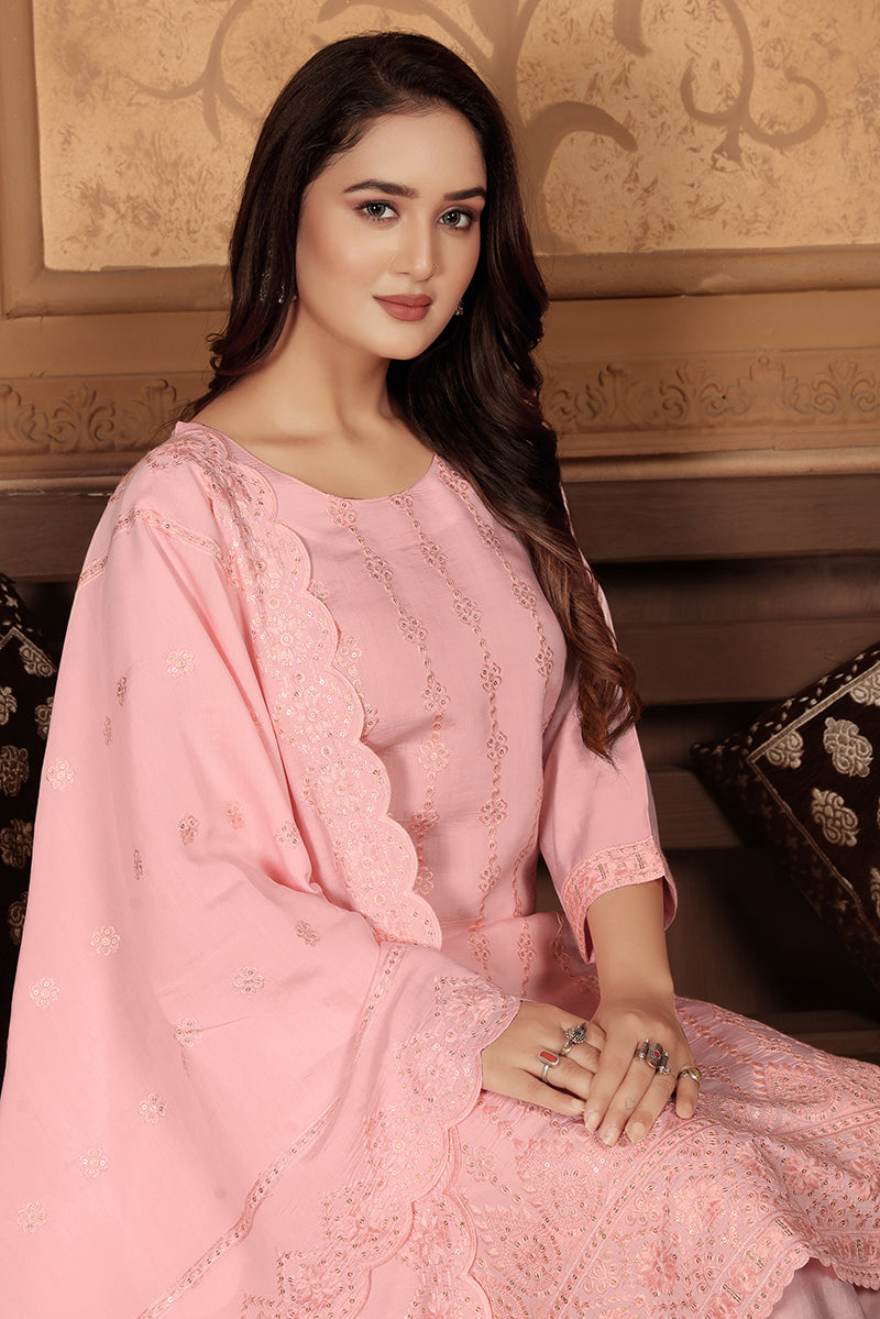 Light Pink Chanderi Suit with Heavy Sequence Embroidery