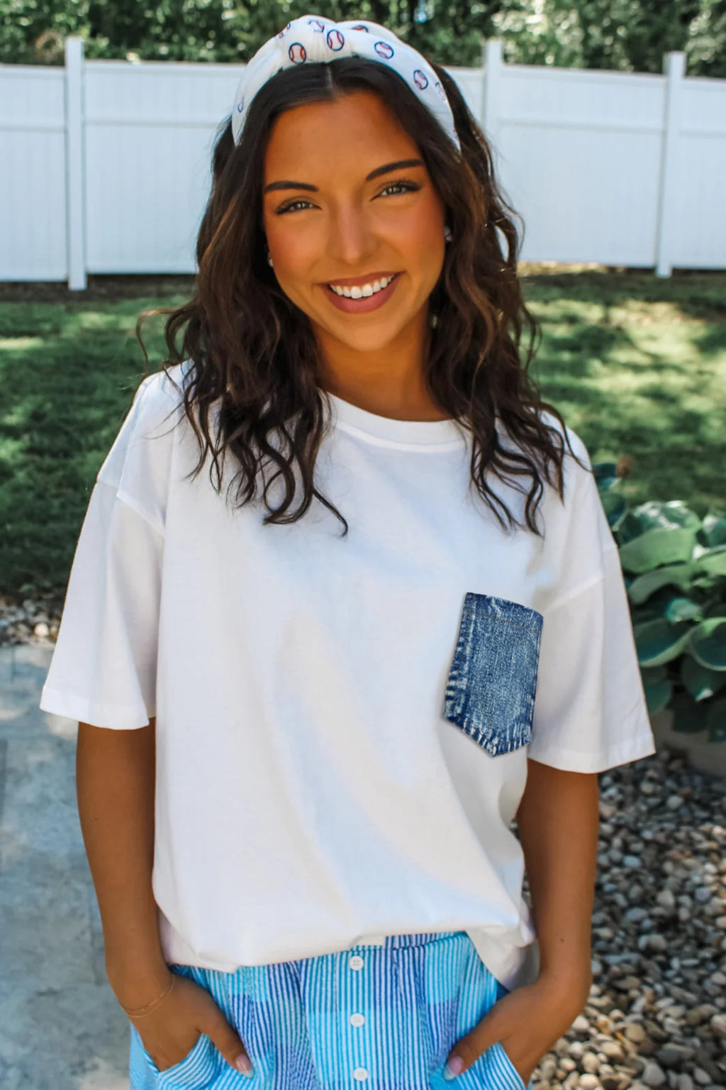 Colorblock Chest Pocket Patch Short Sleeve Top