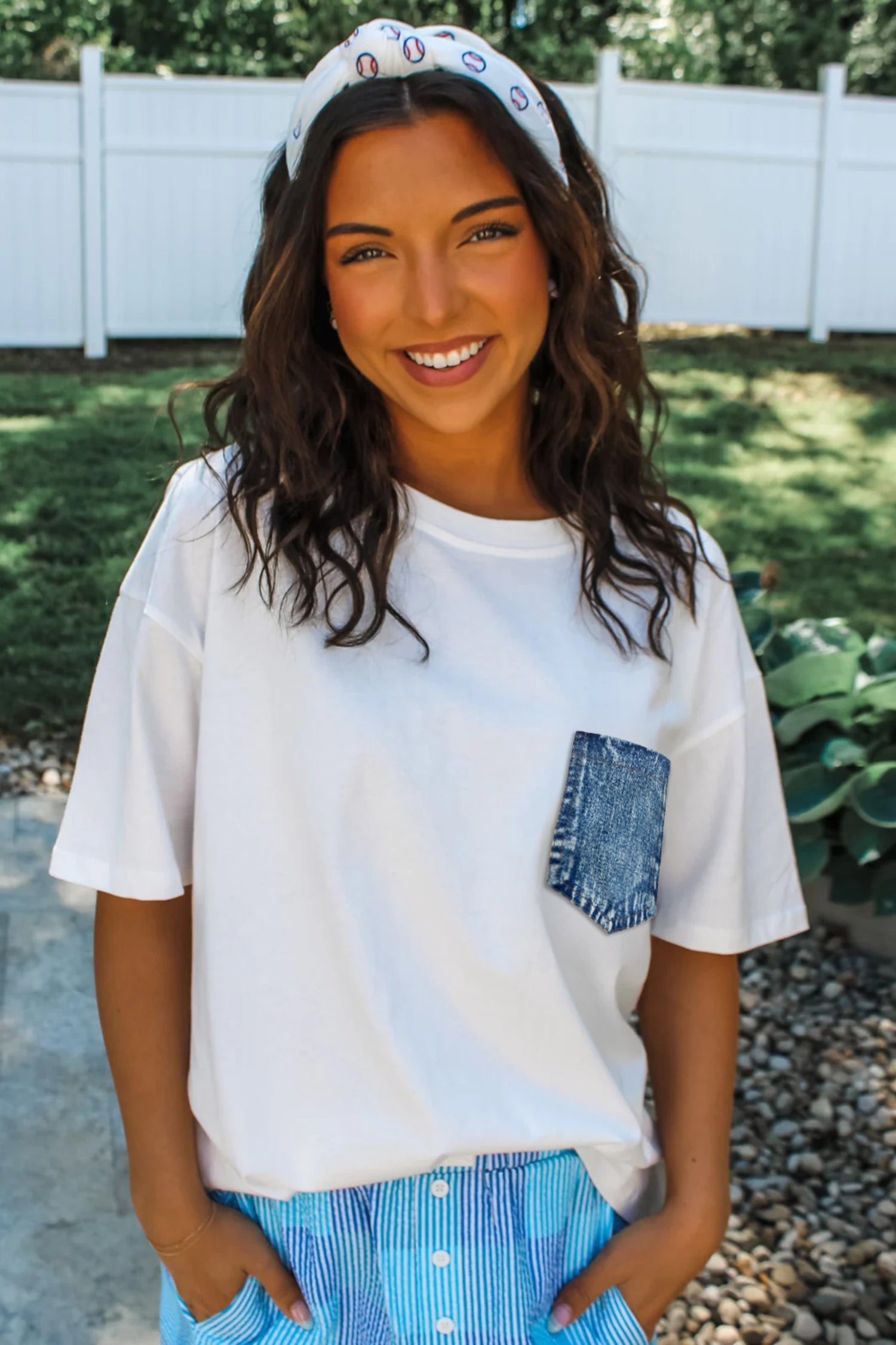 Colorblock Chest Pocket Patch Short Sleeve Top