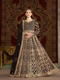 Black net floor length salwar suit with intricate embroidery and santoon lining