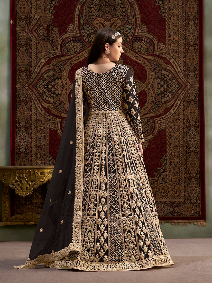 Black Embroidered Net Floor Length Gown Salwar Suit