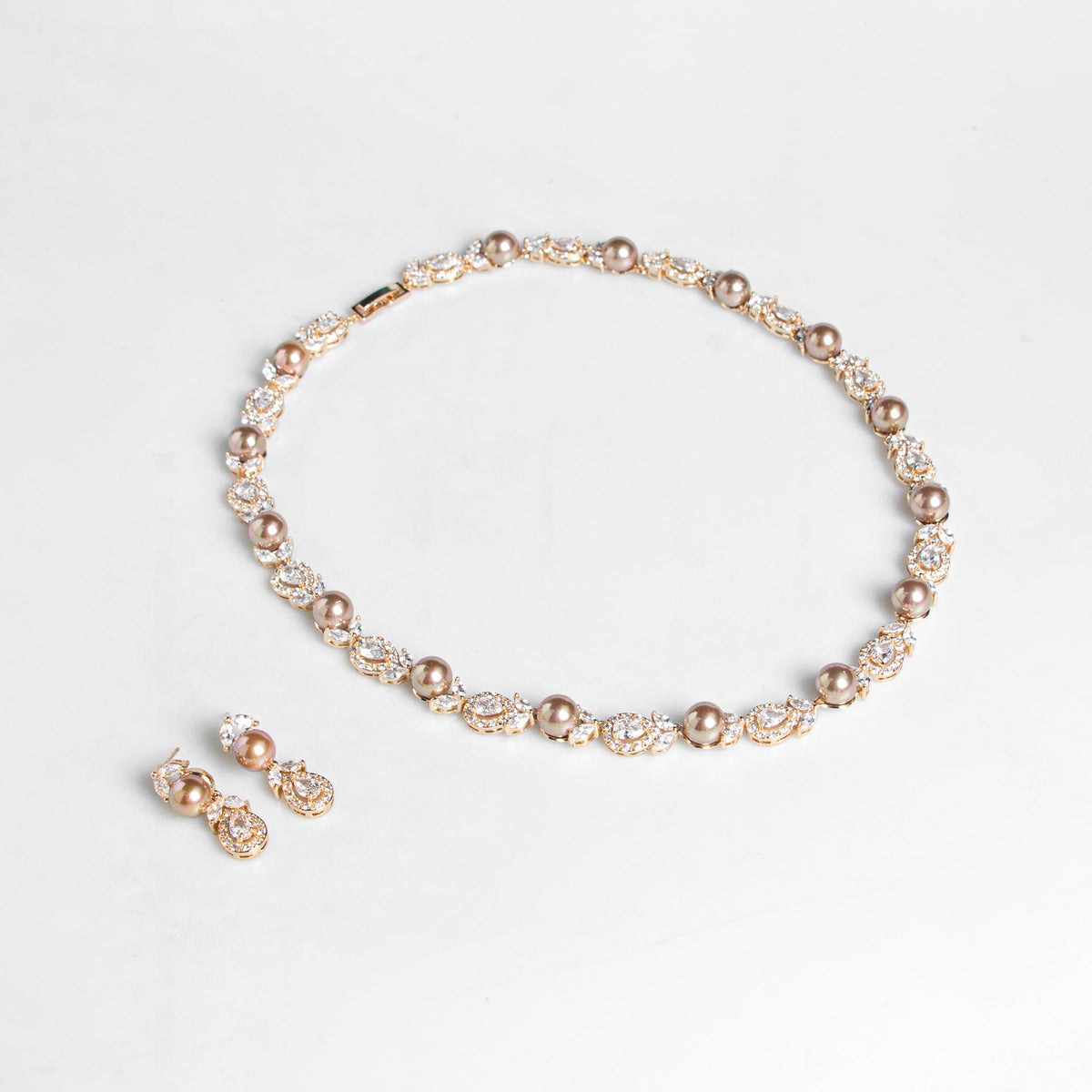 Korean Wedding Luxury Pearl Necklace Earrings Suit Full Diamond AAA Zircon Banquet Exquisite Accessories Bridal Jewelry