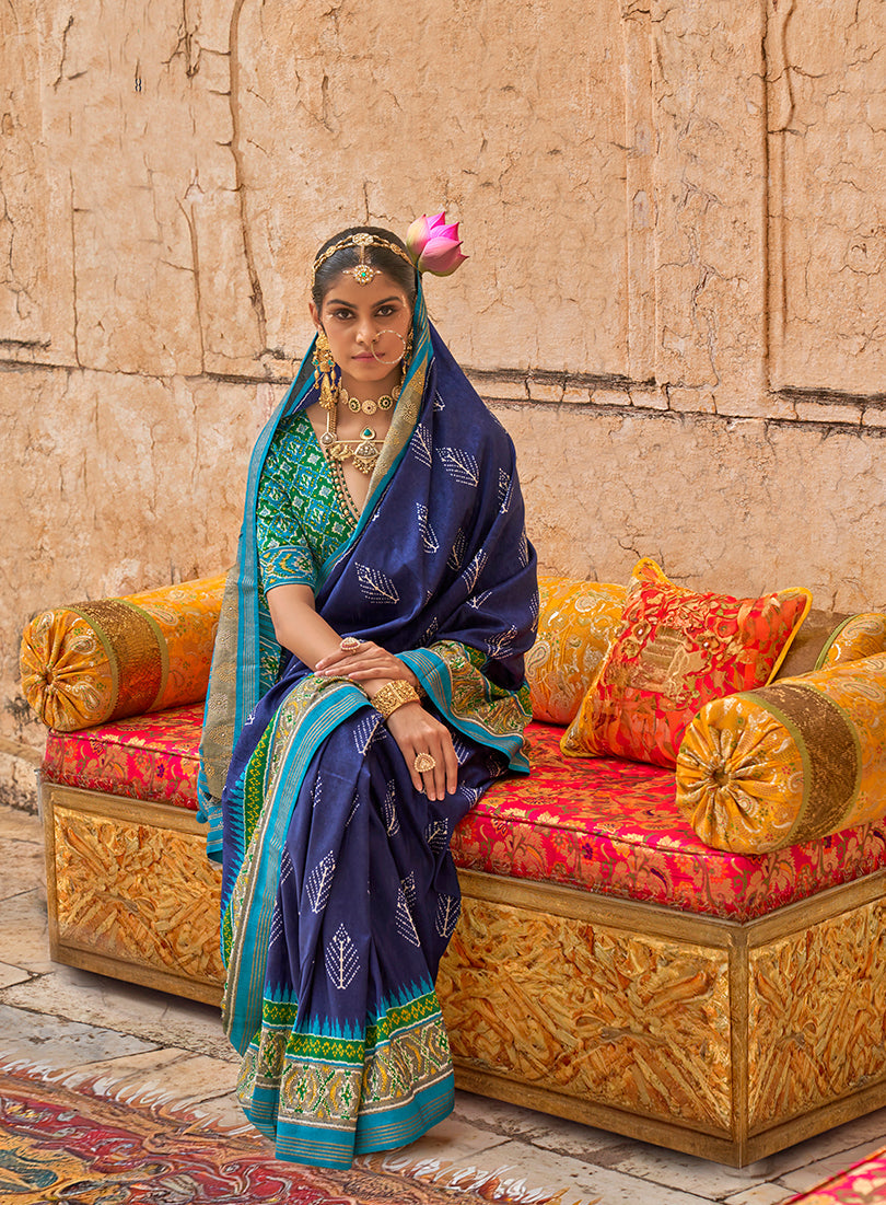 Navy Blue Viscose Silk Printed Saree for Classic Ethnic Style