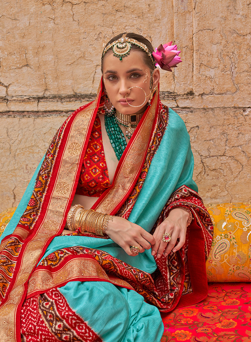 Firozi Printed Viscose Silk Saree with Matching Blouse Piece