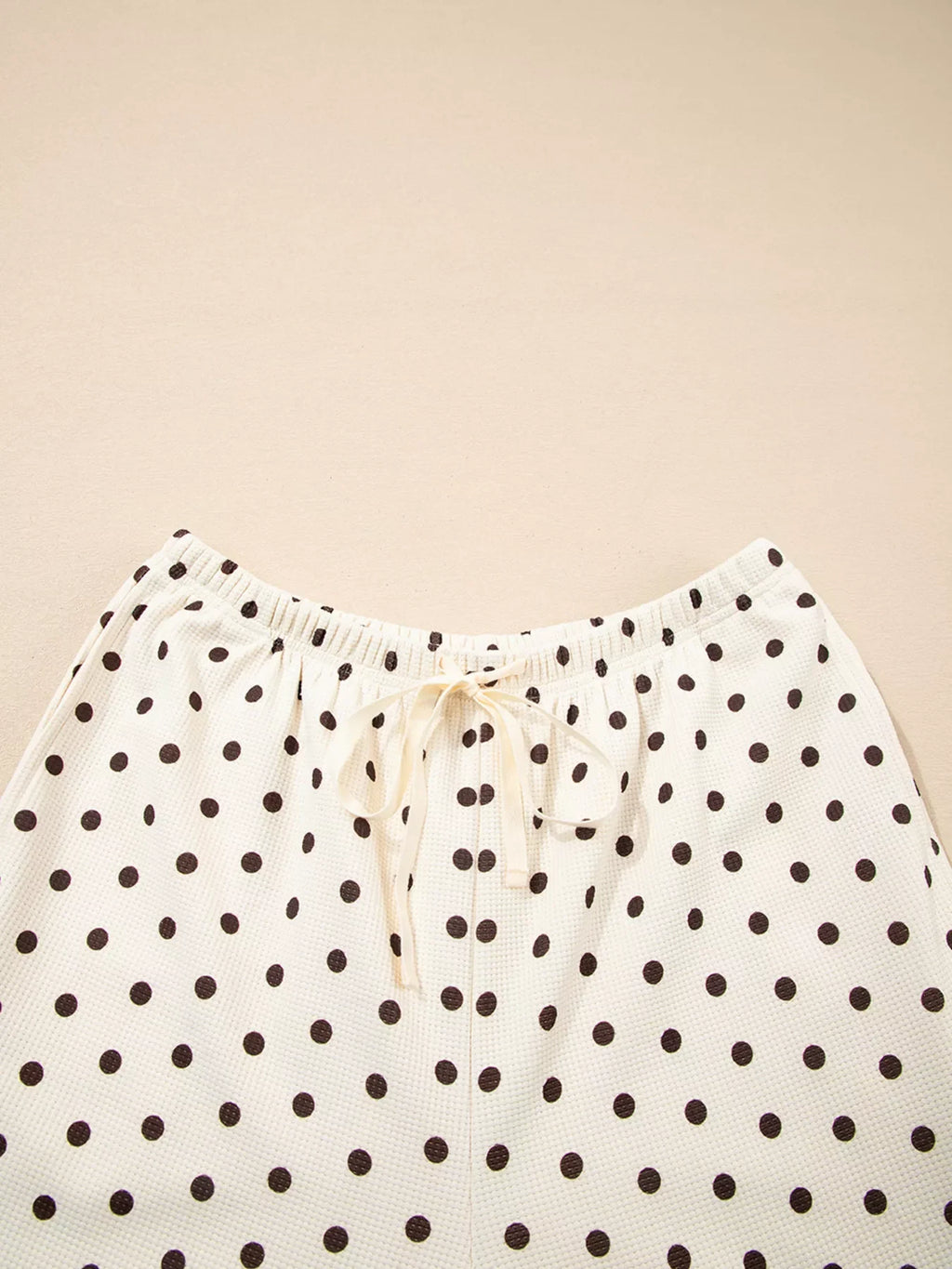 Polka Dot Notched Long Sleeve Top and Drawstring Joggers Lounge Set