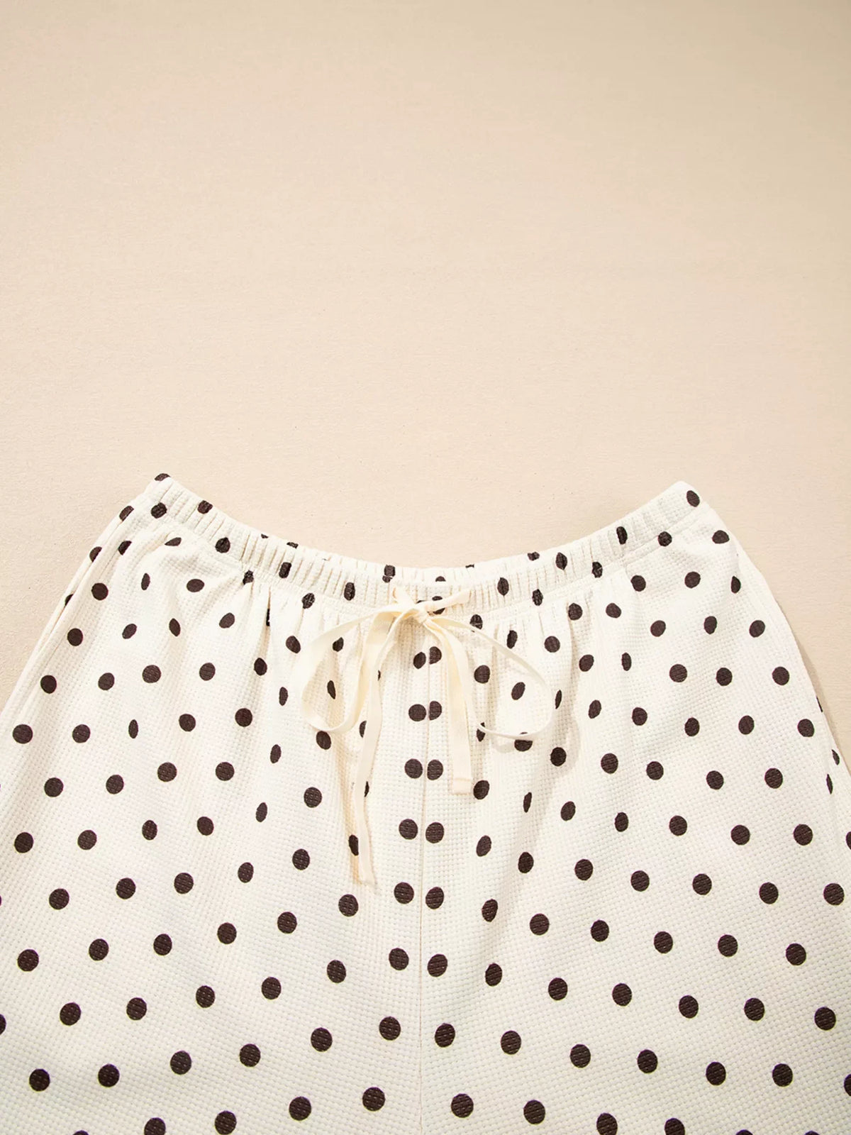 Polka Dot Notched Long Sleeve Top and Drawstring Joggers Lounge Set