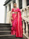 Rani pink viscose silk saree with beautiful jaal weaving details.