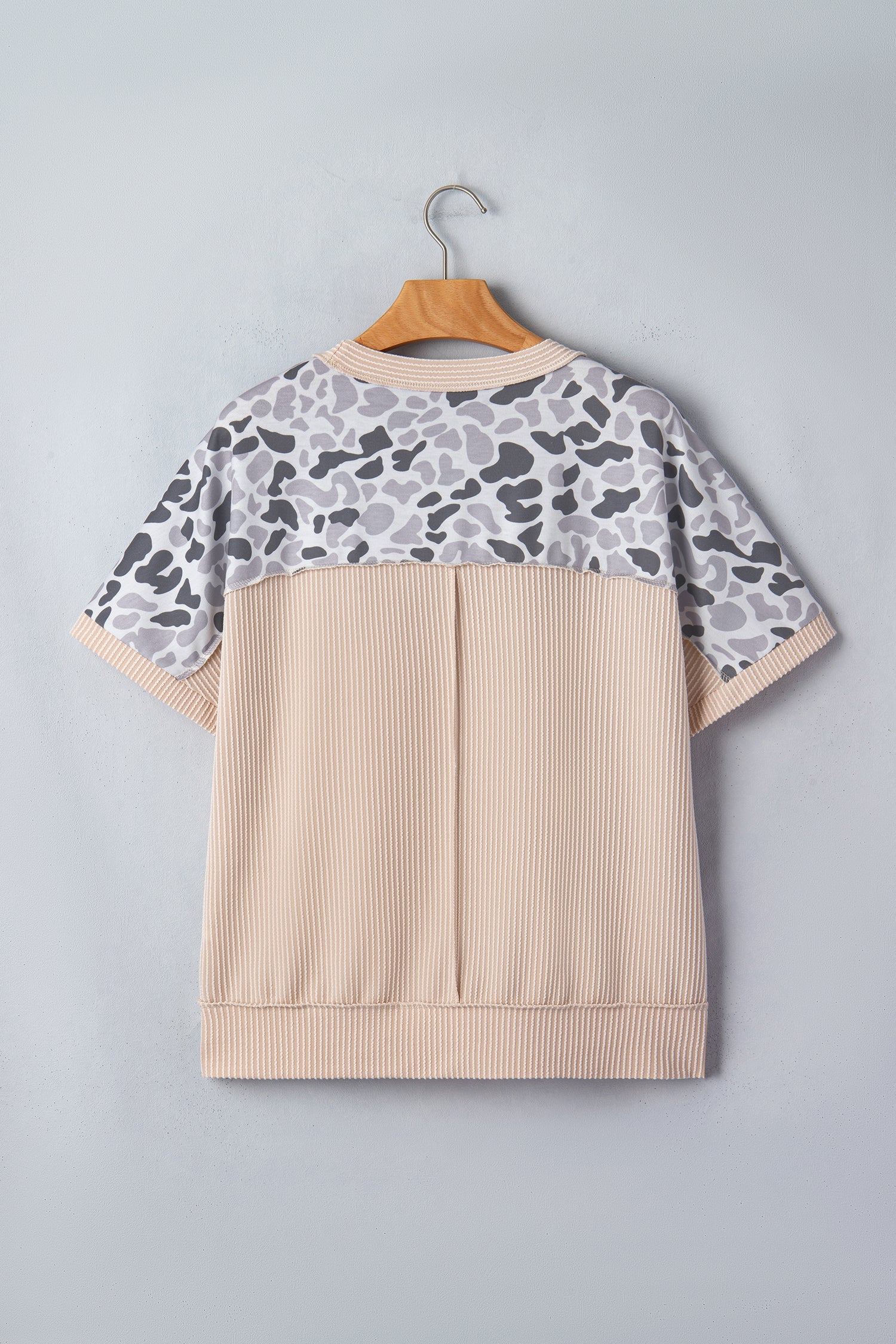 Camo Patchwork Corded Knit Short Sleeve T-Shirt