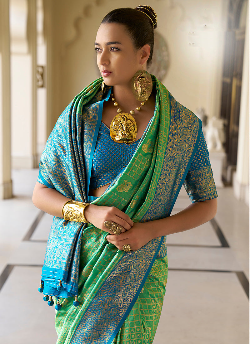 Light Green Banarasi Silk Saree with Zari Weaving