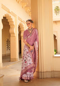 Onion pink silk saree with elegant foil print work