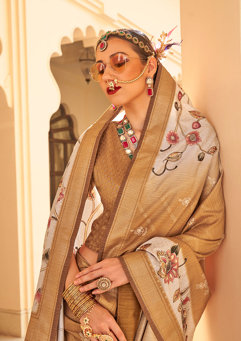 Brown Silk Contemporary Saree with Foil Print