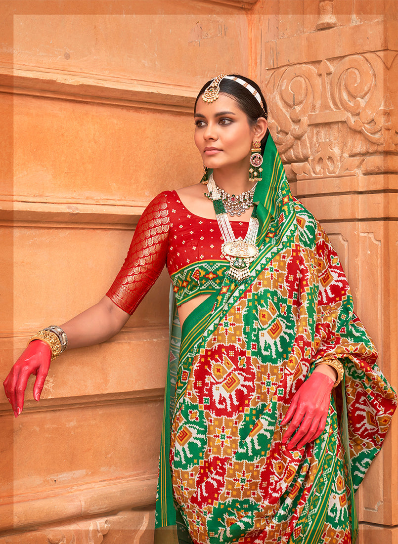 Multi Colour Patola Print Silk Ceremonial Trendy Saree