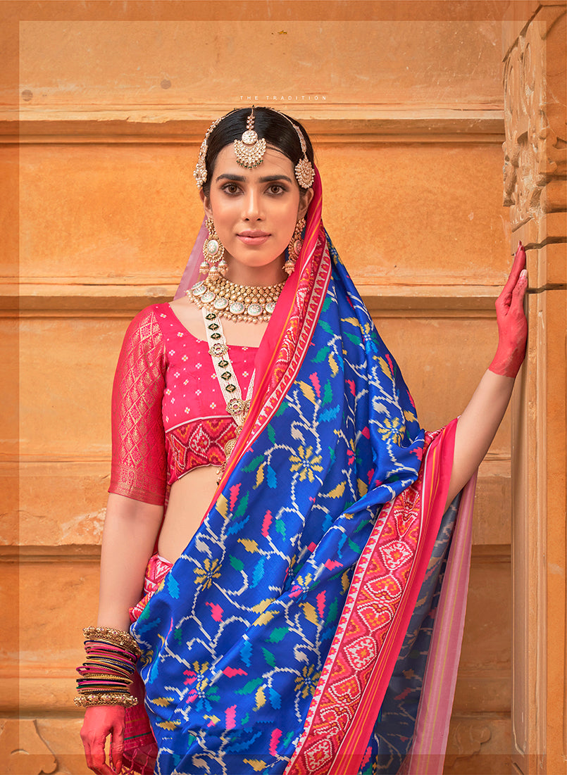 Blue Patola Print Silk Ceremonial Saree Trendy Ethnic Style