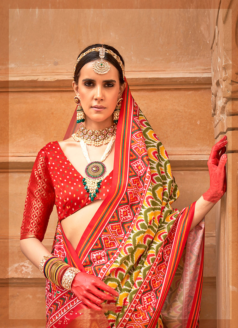 Mustard Silk Patola Print Saree for Ceremonial Elegance