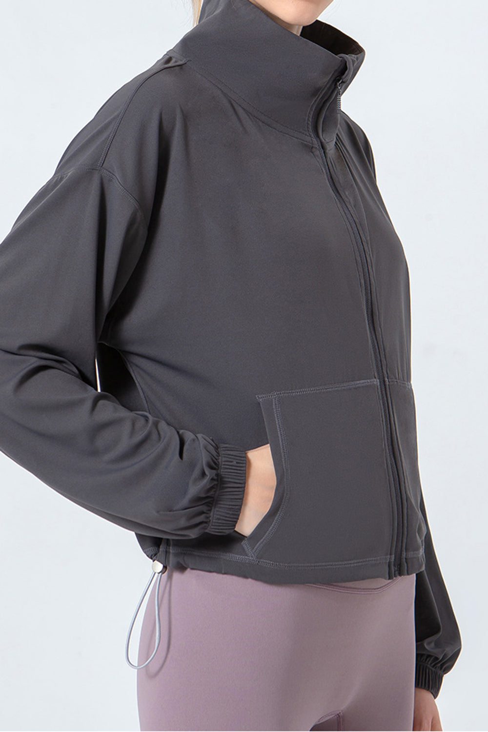 Drawstring Zip Up Dropped Shoulder Active Jacket