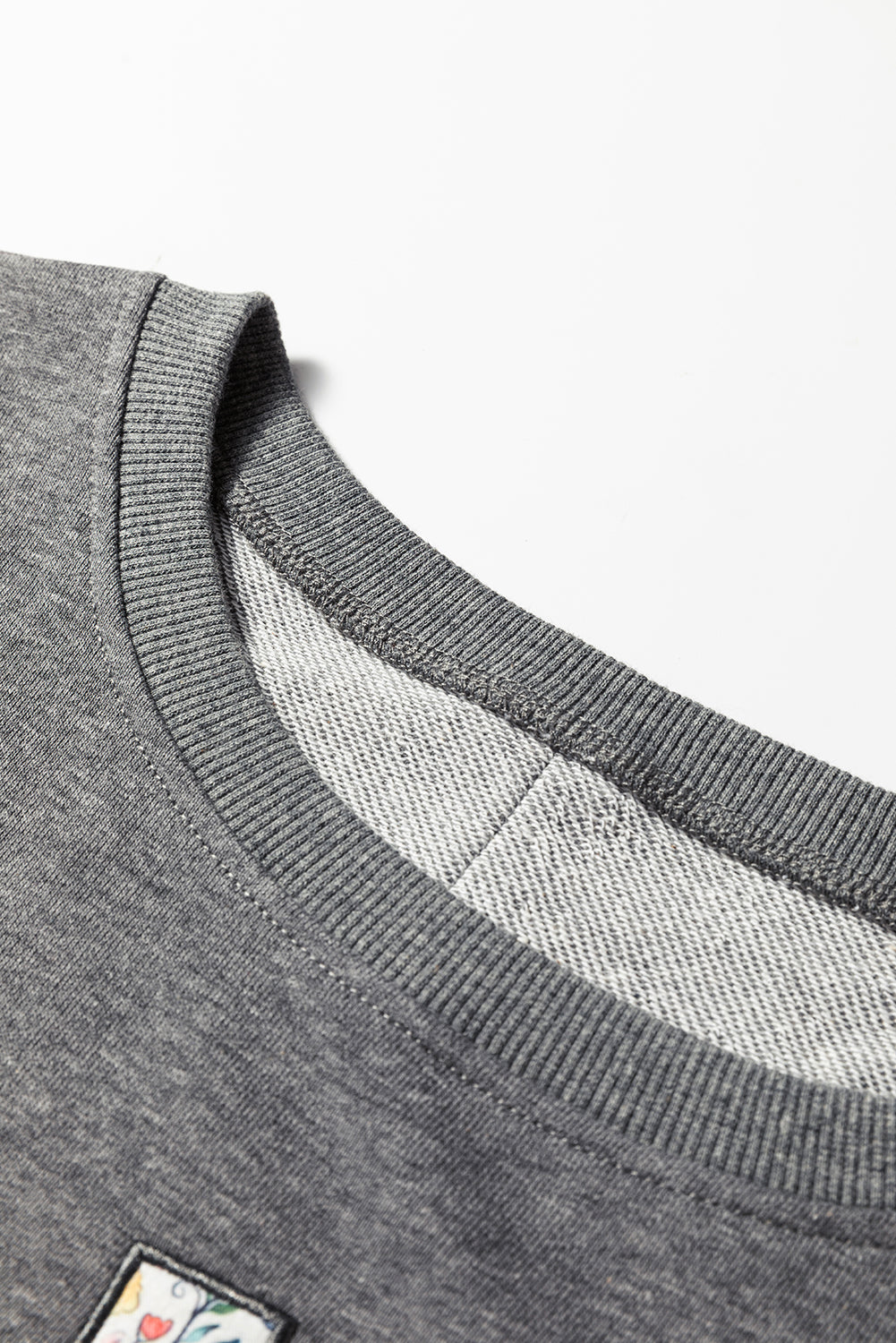 Dark Grey Floral Patchwork LOVE Graphic Sweatshirt | Uneven Hem