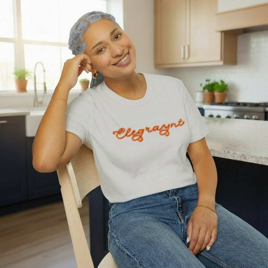 Unisex Softstyle Crewneck T-Shirt in Dark Heather Grey and Orange