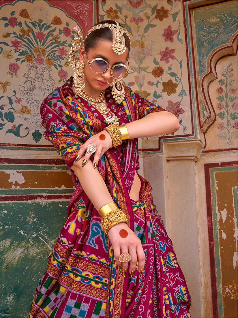 Burgundy Silk Patola Print Trendy Saree