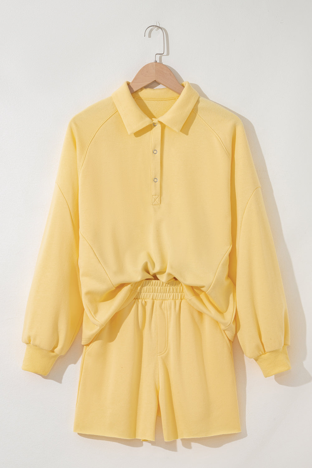 Yellow Button Collar Pullover and Shorts 2 Piece Lounge Set