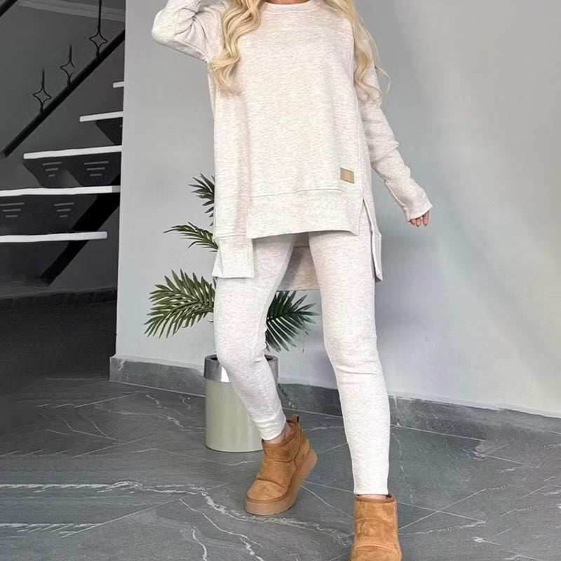 Women's 2-Piece Side-Slit Sweatshirt and High-Waist Legging Set - Image 3