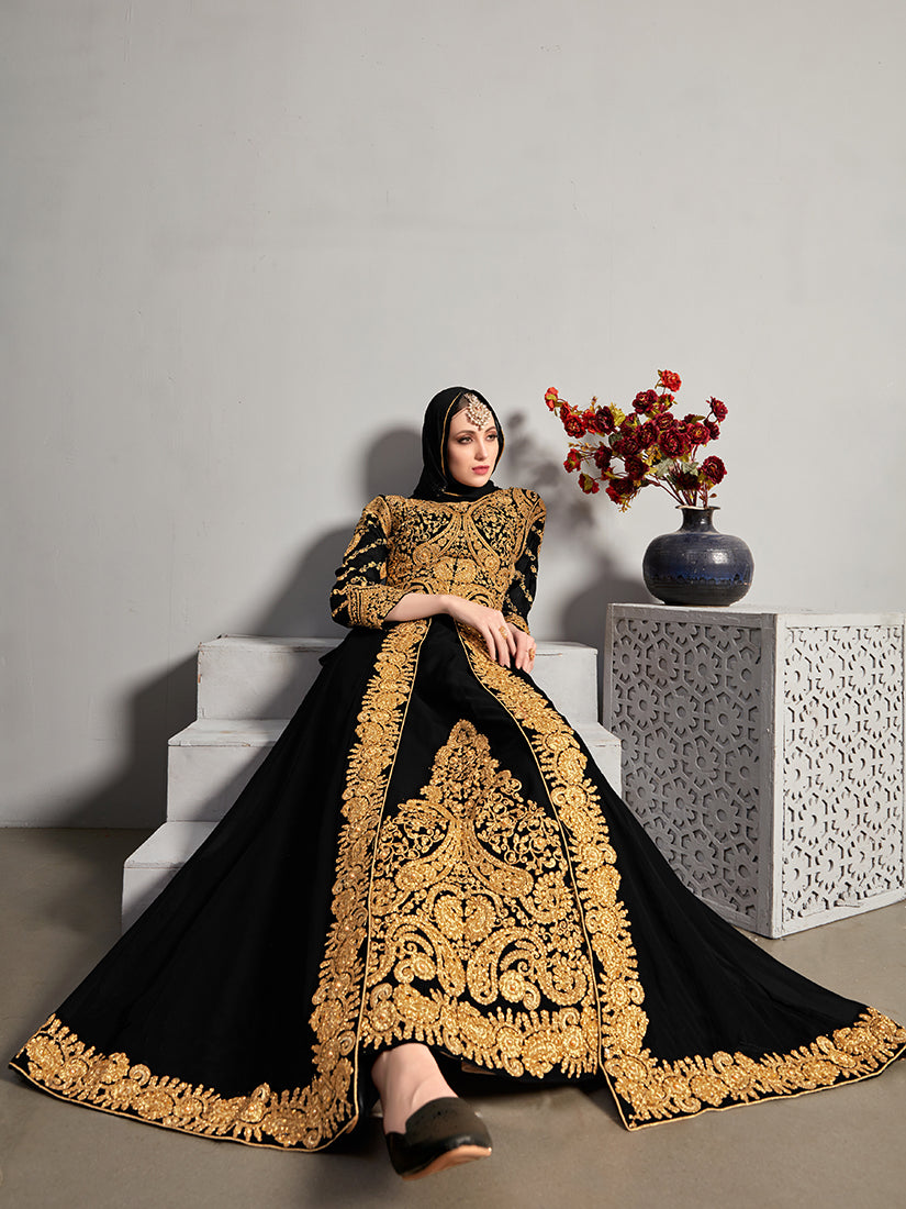 Black Embroidered Georgette Pakistani Anarkali Suit