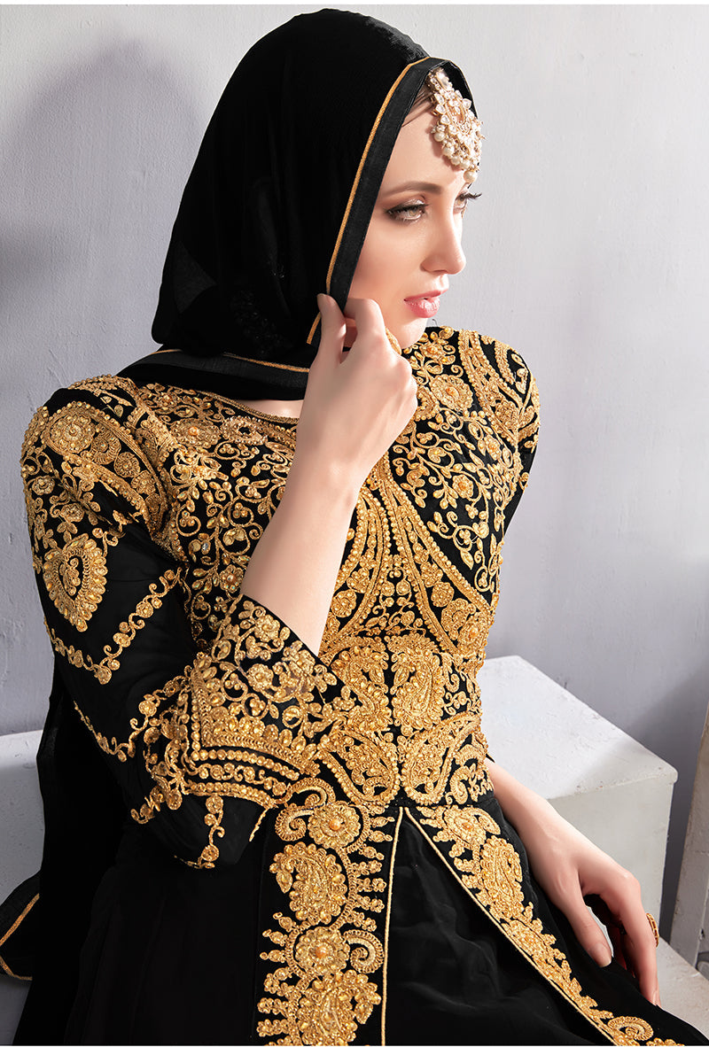 Black Embroidered Georgette Pakistani Anarkali Suit