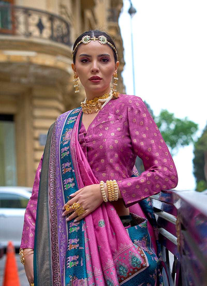 Pink Viscose Silk Classic Foil Print Saree