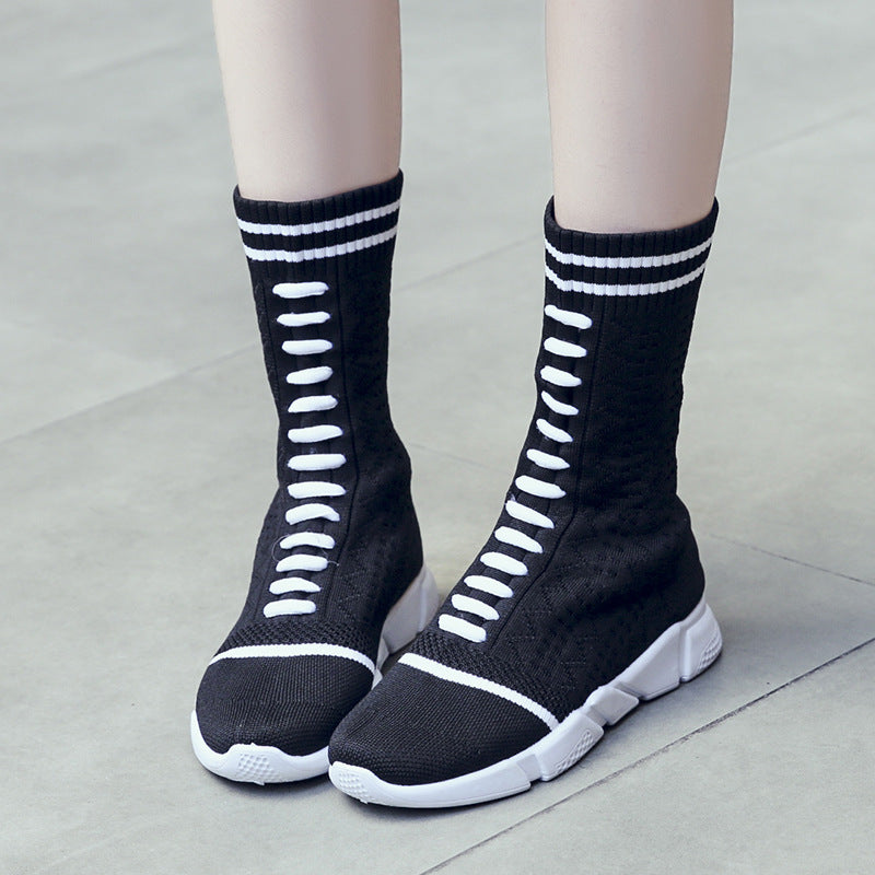 Autumn European Style Chunky Sole Knit Boots for Women