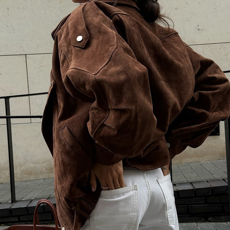 Women's Casual Suede Zip Up Jacket Fall Outerwear - Image 9