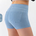 Denim-Look High-Waist Hip-Lifting Yoga Shorts Tummy Control