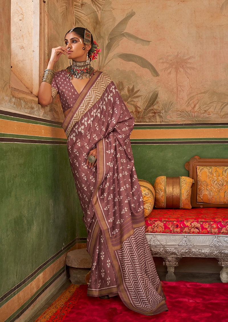 Monjolika Fashion Mauve Mercerized Sigma Silk Saree with Aqua Finish