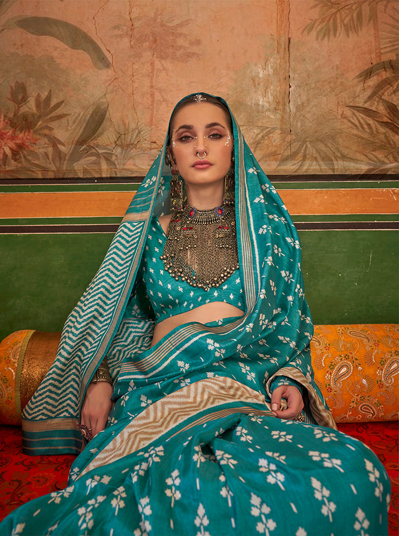 Aqua Blue Mercerized Sigma Silk Saree with Aqua Finish