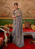 Grey Mercerized Sigma Silk saree with distinct aqua finish