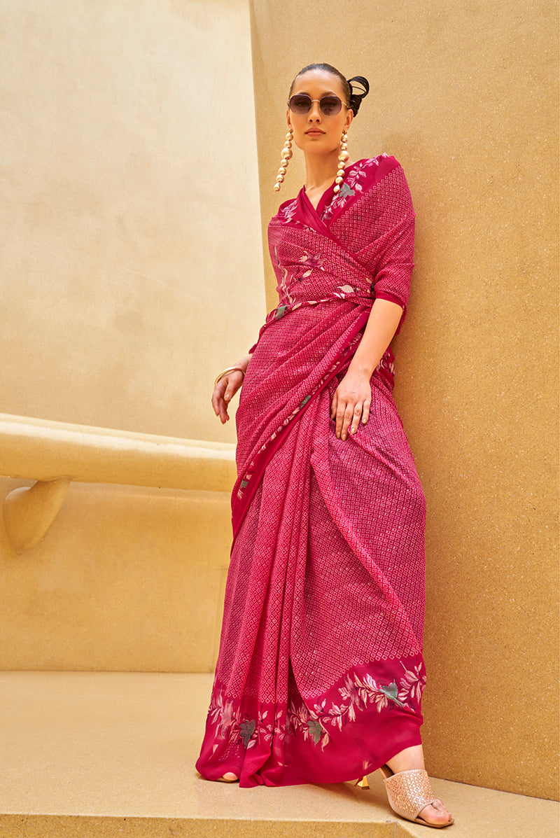 Rani Pink Printed Georgette Contemporary Saree for Events