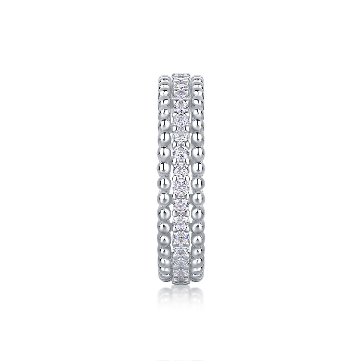 S925 Silver 2.4g Platinum Plated Moissanite Ring, 4.3mm Beaded & Pave Band, D VVS1 GRA US 5-9