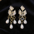 Womens Leaf Teardrop Rhinestone Inlaid Tassel Stud Earrings,Costume Earrings For Daily Party Wear